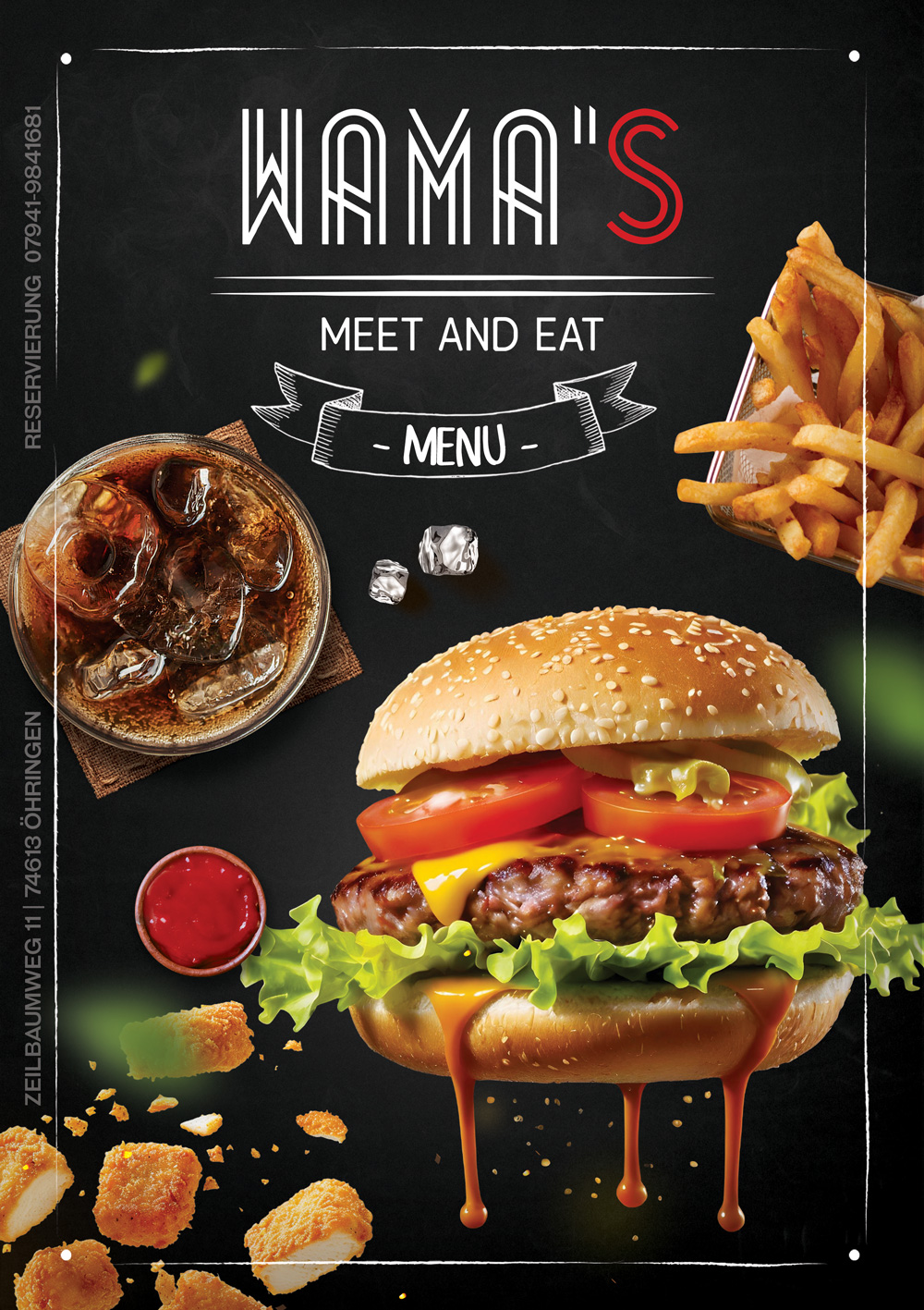 WAMA'S Burger Speisekarte Seite 1 – Burger & Pinsa
