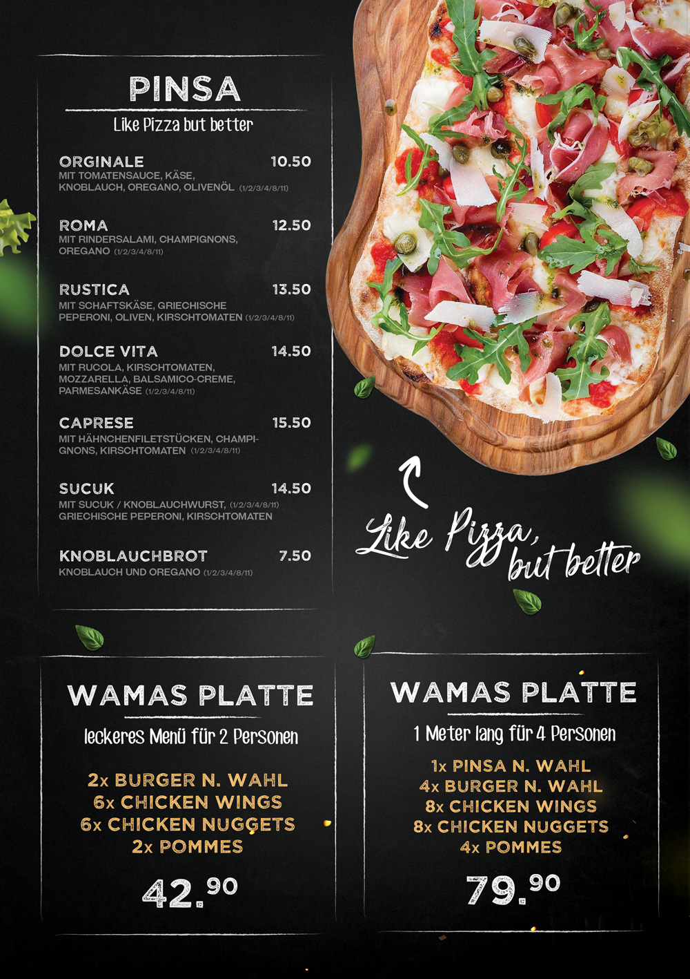 WAMA'S Burger Speisekarte Seite 3 – Menü Übersicht